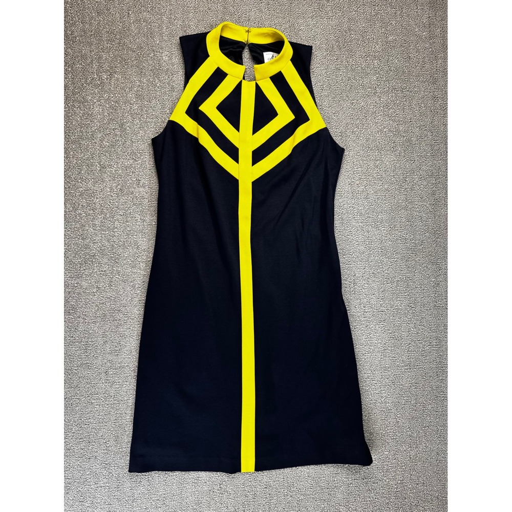 Milly of New York Dress Small Navy Blue Yellow Geometric Mod Shift Retro Chic